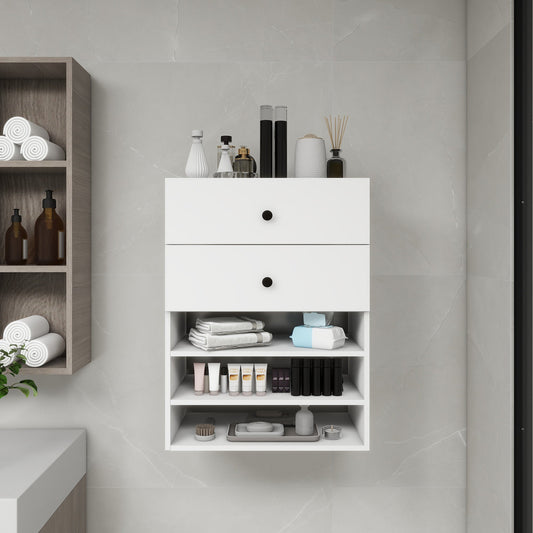 C1 Modular Closet Organizer – Wall Mount Shelving with 2 Drawers & 3 Shelves, White - Hearth&Hive