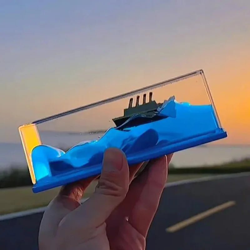 Fluid Drift Bottle – Acrylic Ocean Wave Desk Decoration | Titanic or Pirate Ship - Hearth&Hive