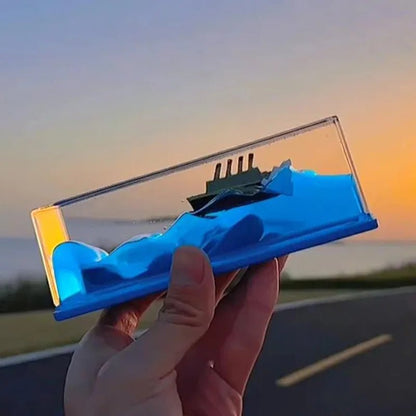Fluid Drift Bottle – Acrylic Ocean Wave Desk Decoration | Titanic or Pirate Ship - Hearth&Hive