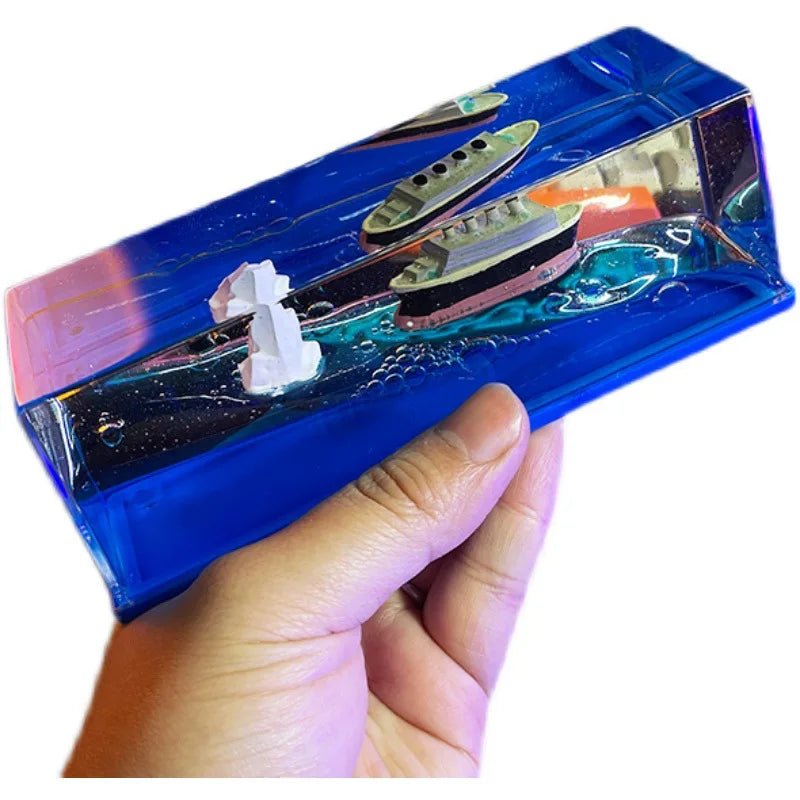 Fluid Drift Bottle – Acrylic Ocean Wave Desk Decoration | Titanic or Pirate Ship - Hearth&Hive