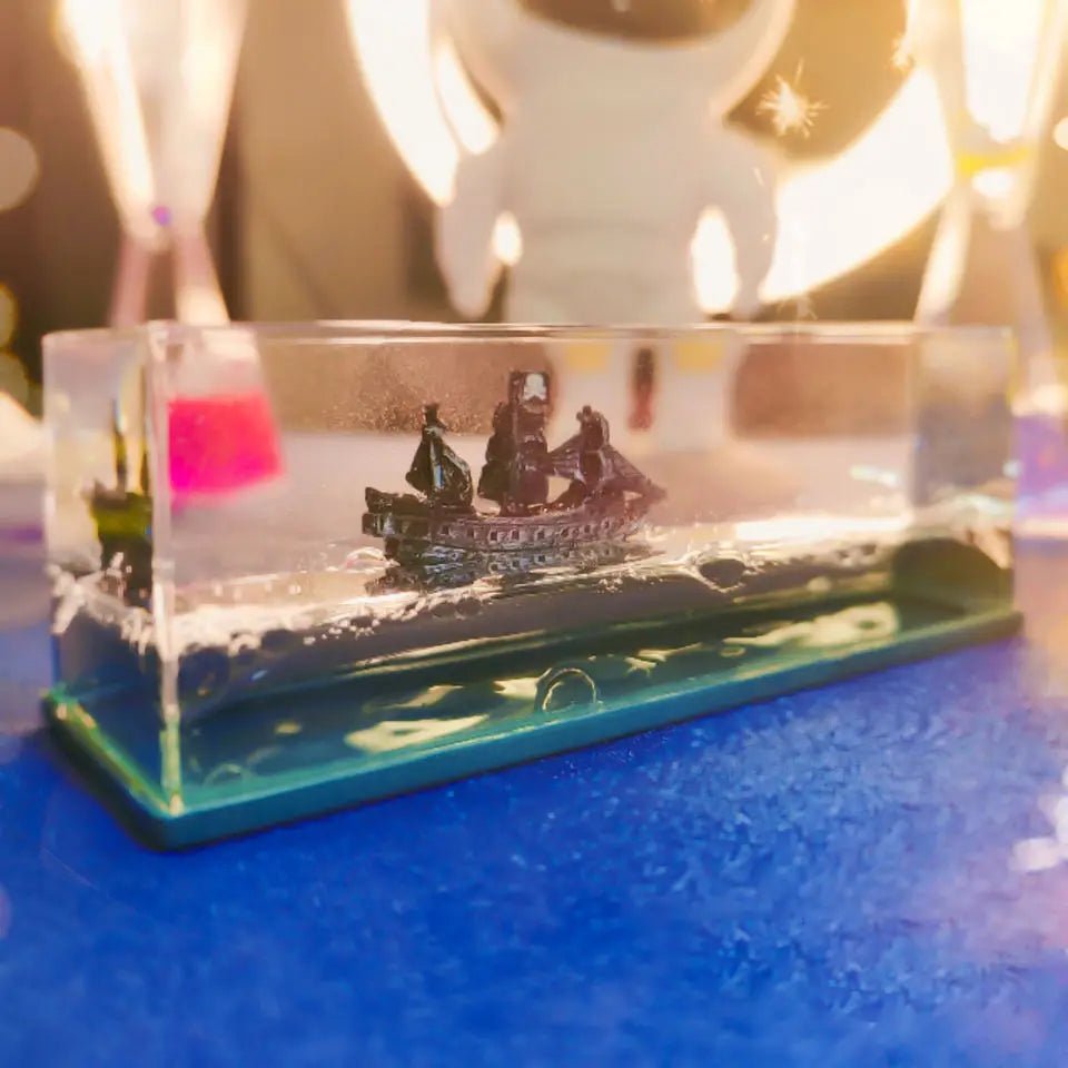 Fluid Drift Bottle – Acrylic Ocean Wave Desk Decoration | Titanic or Pirate Ship - Hearth&Hive