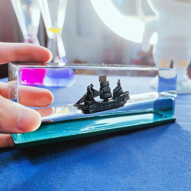 Fluid Drift Bottle – Acrylic Ocean Wave Desk Decoration | Titanic or Pirate Ship - Hearth&Hive