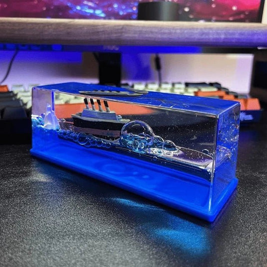 Fluid Drift Bottle – Acrylic Ocean Wave Desk Decoration | Titanic or Pirate Ship - Hearth&Hive