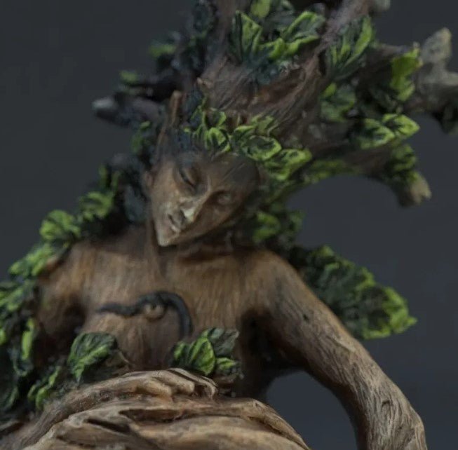 Forest Goddess Sculpture – Hand-Painted Resin Tree Man with Bird, Indoor & Outdoor - Hearth&Hive