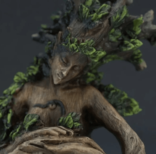 Forest Goddess Sculpture – Hand-Painted Resin Tree Man with Bird, Indoor & Outdoor - Hearth&Hive