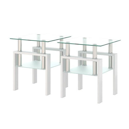 Set Of 2, Modern Tempered Glass Tea Table Coffee Table End Table, Square Table For Living Room, Transparent White - Hearth&Hive