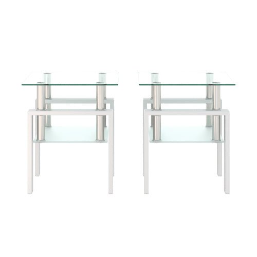 Set Of 2, Modern Tempered Glass Tea Table Coffee Table End Table, Square Table For Living Room, Transparent White - Hearth&Hive