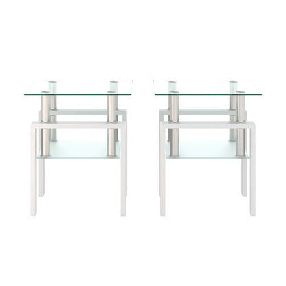 Set Of 2, Modern Tempered Glass Tea Table Coffee Table End Table, Square Table For Living Room, Transparent White - Hearth&Hive