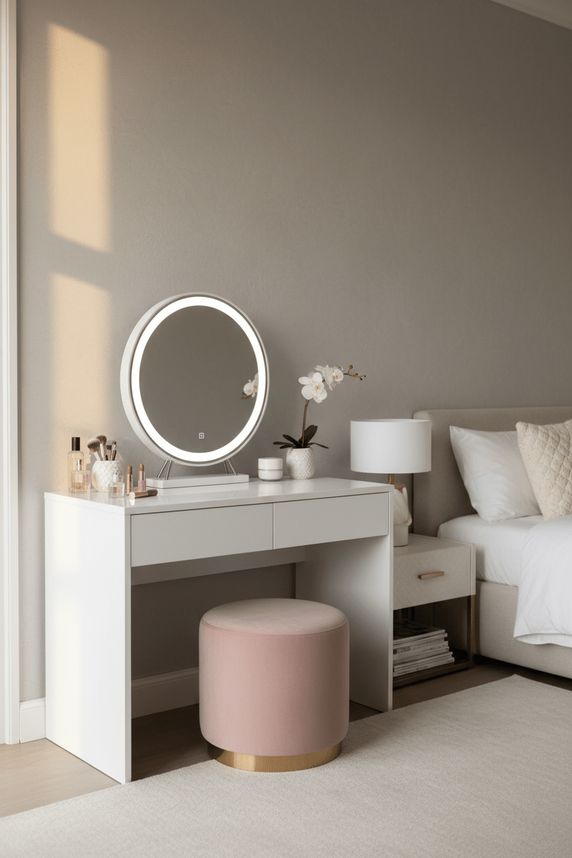 Vanity Desk with Lights, Mirror & Storage Drawers – Adjustable Brightness, White - Hearth&Hive