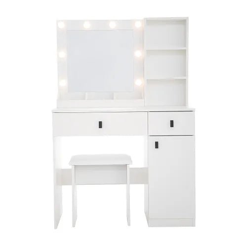Vanity Desk with Lights, Mirror & Storage Drawers – Adjustable Brightness, White - Hearth&Hive